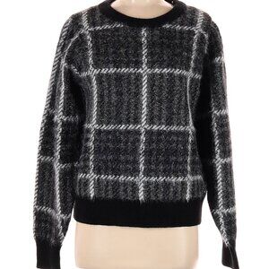 NWOT DKNY Crewneck Black & Ivory Plaid Fuzzy Sweater Knit